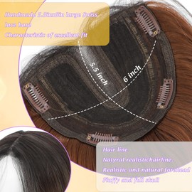 Civrie Hair Toppers 6''×5.5'' large for Women with Thinning Hair Straight Hair Topper with Bangs lace Hairpiece Synthetic Wig (Dark Brown to Warm Auburn Balayage with Light Highlights)