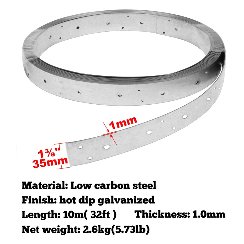 GBGS 32ft Galvanized Perforated Strap Tie Brace,1-3/8" Width Steel Coil
