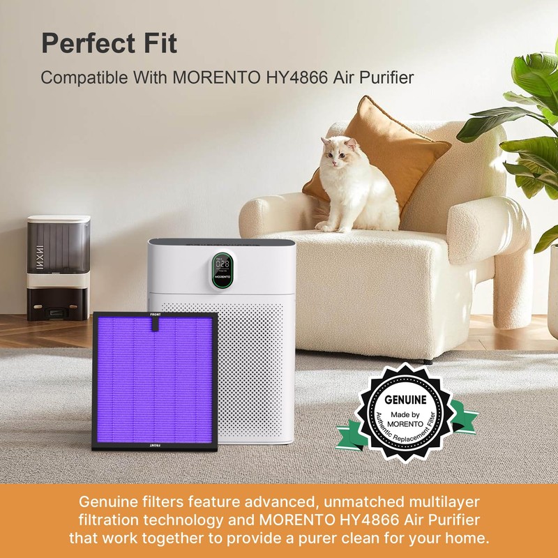MORENTO 2 Pack HY4866 Genuine Air Purifier Replacement Filter for