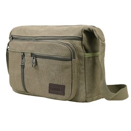 BOMKEE Canvas Messenger Bag for Men, Travel Satchel Crossbody Bag Vintage Shoulder Sling Working Bag with Water Bottle Holder (Green)