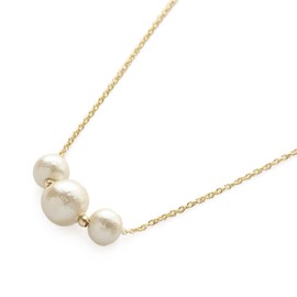 JewelVOX Necklace, 16K Coated Sliding Adjuster, 3 Cotton Pearl Necklace with Drop Cubic Zirconia