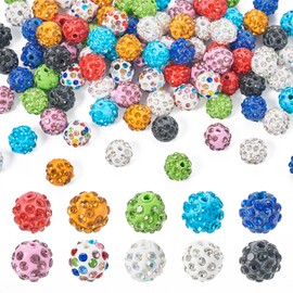 Craftdady 100Pcs 9.5-10mm Rhinestone Clay Beads 10 Colors Sparkly Disco Ball Beads Bubblegum Beads Polymer Clay Round Crystal Beads for Pens Jewelry Making