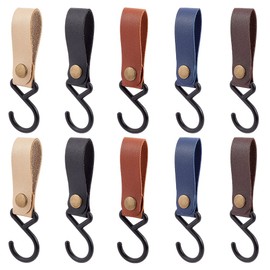 AHANDMAKER Pack of 10 Leather S-Hooks for Hanging, S Shelf Hangers Made of Leather, Practical Camping Hooks for Hanging Pots and Pans, Multifunctional Leather Straps with Hooks for Home Kitchen