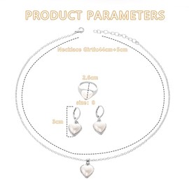 FDEETY Set of 3 Women's Jewellery Niche Minimalist Design Pearl Peach Heart Necklace Jewellery Set Creative French Heart Earrings Ring Low Profile Luxury, Alloy Steel