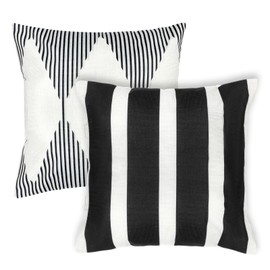 Wanmu Outdoor Pillow Covers, 18x18 Inch Set of 2 Boho Modern Geometry Polyester Cushion Cases for Furniture Garden Bench Couch Summer Decor (Black and White, 18"x18")