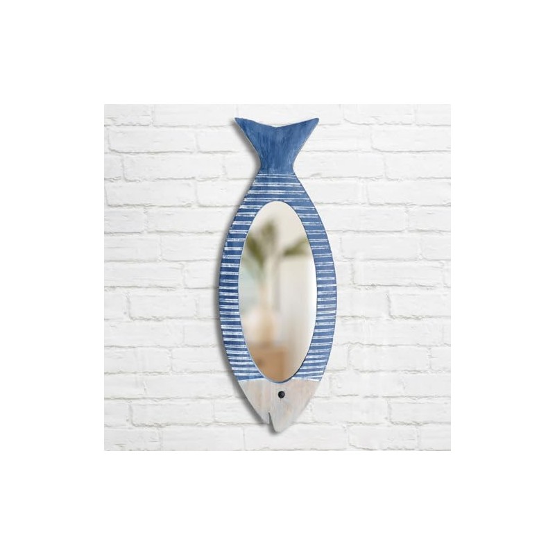 BLACK FOREST DECOR Indigo Fish Wood Wall Mirror