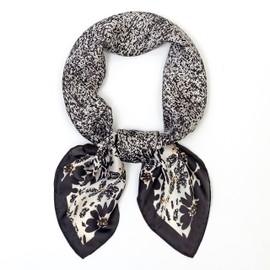 JN&LULU Women's satin square scarf Fashion pattern large hair scarf wrap headscarf 35" x 35" (Floral black)