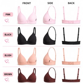 dELiA*s - Sujetadores de entrenamiento para niñas - Paquete de 4 sujetadores moldeados de copa A - Sujetadores de entrenamiento inalámbricos suaves para niñas (32A-36A), Negro/Nude/Brown/Pink, 34A