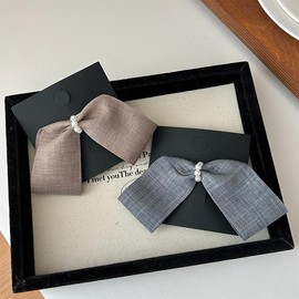 4 Pcs Bows Hair Clips Vintage Pearl Cloth Pendulous Metals Bow Spring Clips for Women Girls Teens Hair Accessories