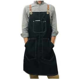 NGE Apron for Work Men's, Unisex, One Size Fits Most, Multi-functional Pockets, Denim Apron, Hair Salon, Cafe, Gardening, Hairdresser, Artisan/Work Apron, Adjustable Cord, Type 2