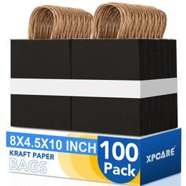 XPCARE 100Pack Black Paper Bags 8x4.5x10 Inch, Plain Medium Paper Bags with Handles Bulk, Kraft Paper Gift Bags, Retail Bags, Party Bags, Shopping Bags, Favor Bags
