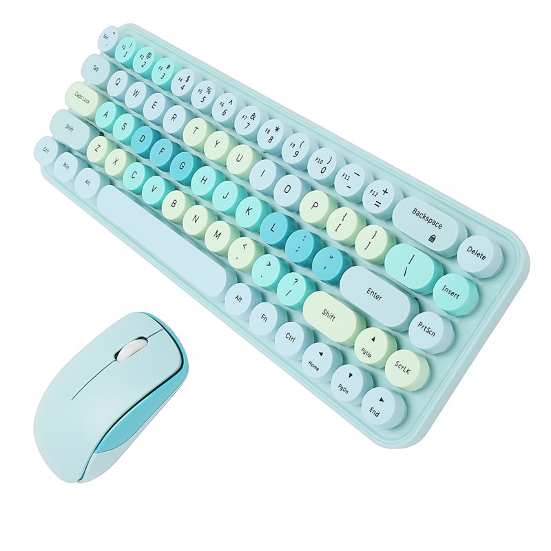 Keyboard Mouse Combo 2.4GHz Wireless Cute Retro 68 Round Keycaps