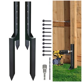 Fence Post Repair Kit 2Pcs: Heavy-Duty Ground Stakes for Leaning or Rotted Posts with All Necessary Hardwares