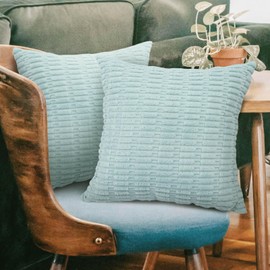 Betadistor Corduroy Soft Striped Cushion Covers: 45 x 45 cm Square Decorative Throw Pillow Covers Pillowcases for Couch/Sofa/Bedroom/Chair Home Decor (2 Pack) 531-0710