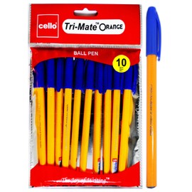 Cello Tri-Mate Orange Ballpoint Pens Medium Point Biro (Blue, Pack of 10)