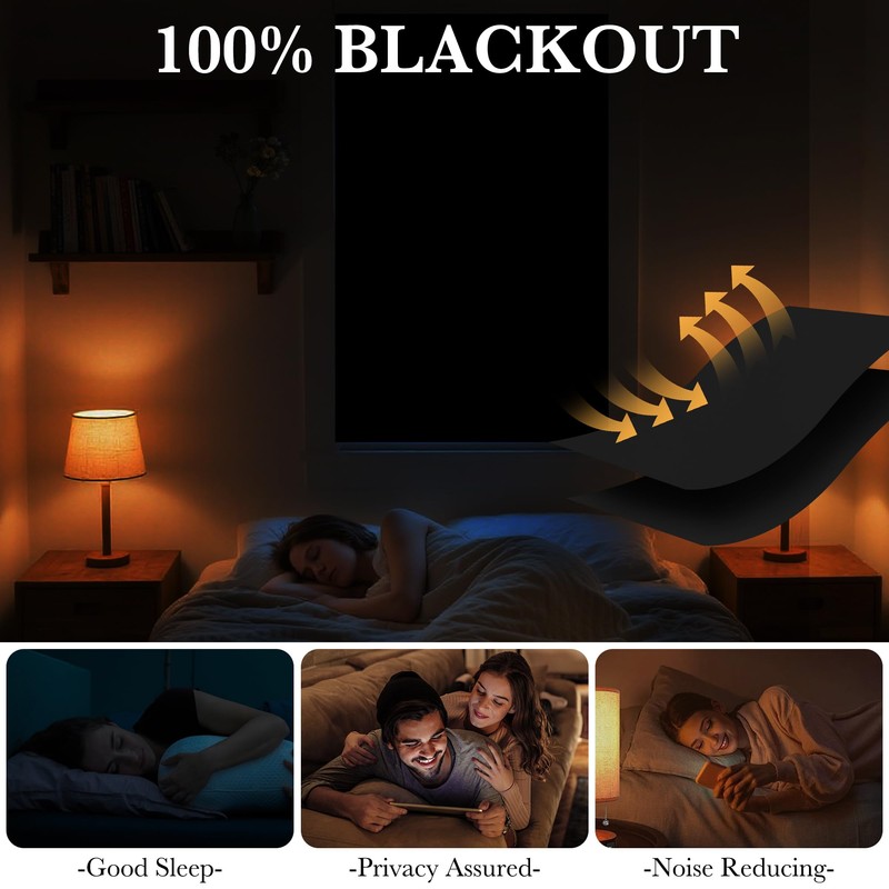 RYB HOME No Drill Adhesive 100% Blackout Curtains for Bedroom