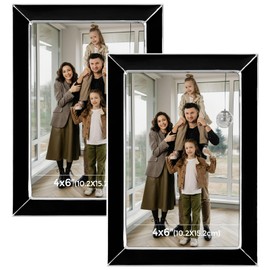 Frametory Enamel Picture Frame - 4x6 Silver Metal Edge Black Enamel Picture Frame With Easel and Velvet Back for Tabletop Display, Bookshelf, 4x6 Wall Decoration, Photo Frames, Picture Display-2 Set