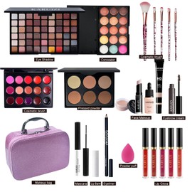 KARUIZI All in One Makeup Kit,Makeup Kit for Women, Teens and Girls, All-in-One Set with Eyeshadow Palettes, Lipsticks, Brushes, Storage Bag,Makeup gift set girls makeup sets ages 8-12 (Purple)