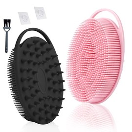 GeorgeX Cepillo de Baño de Silicona, 2 Pcs Cepillo Corporal de Silicona Estropajo para Cuerpo Textura Suave, Durable y Fácil de Limpiar con 1 Limpiador de Pinceles Pequeño