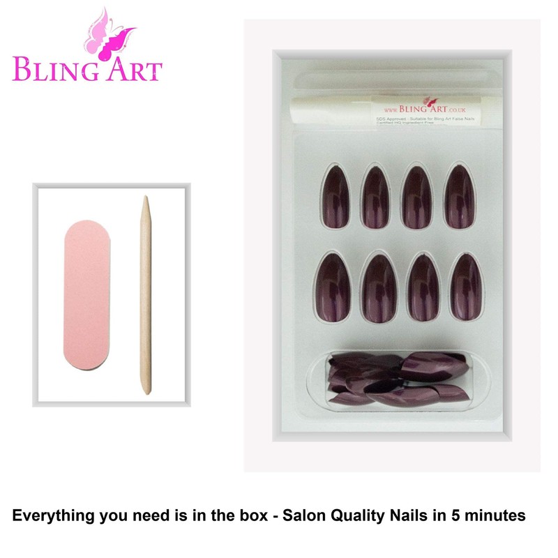 False Nails Bling Art Brown Glitter Almond Stilet Fake Long