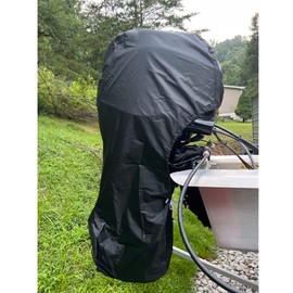 FLYMEI Outboard Motor Cover Fit 20-30 HP Motor, Full Boat Motor Cover Waterproof 600D Heavy Duty Oxford Fabric with PVC Coating, Windproof Outboard Engine Hood Covers with Zipper, Universal, Black