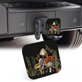 NITAHHHY Trailer Hitch Cover, Vintage Botanical Woodland Mushroom Forest 2 Inch Hitch Plug Covers Hitch Cover Tube Rubber Towing, Square Receiver Plug Cap for Cars Suvs Trucks