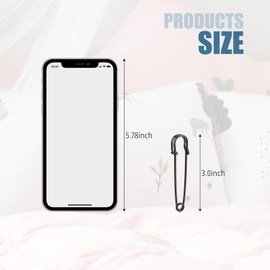 5 Pcs Black Safety Pins, 3 Inch Large Safety Pins Heavy Duty Safety Pin for Costumes Blankets Crafts