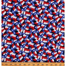 Cotton Texas State Flag All Over Red White and Blue Navy Cotton Fabric Print by The Yard (D406.34)