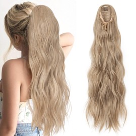 TESS Wavy Ponytail Extension, Drawstring Clip in Ponytail Hair Extensions, Long Hair Extensions Ponytail, 26 Inches 120g, Ash Blonde
