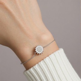 Spinning Sunflower Bracelet for Women Adjustable Rhinestone Sparkly Flowers Wrist Bracelets Sunflowers Mood Statement Anxiety Fidget Bracelets Worry Relieving Jewelry Accessories (Silver Sunflower)