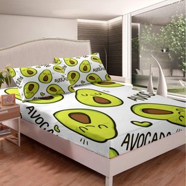 Feelyou Avocado Fitted Sheet Cute Fruit Bed Sheets Set Full Size Bedding Includes 1 Sheets & 2 Pillowcases (No Flat Sheet)