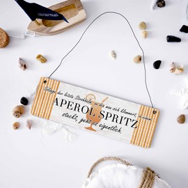 Interluxe Wooden Sign with German Text "Solange der letzte Strohhalm Aperol Spritz" Funny Sign with Saying Decorative Sign as a Gift for Friends and Family