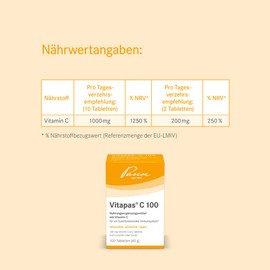 Vitapas C 100: Dietary Supplement with Vitamin C for a Working Immune System* - Lactose Free, Gluten Free, Vegan - 100 Tablets