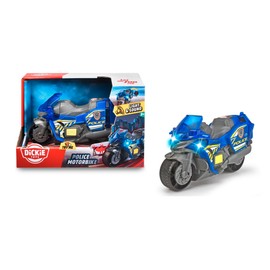 Dickie Toys 203302031 Police Motorcycle Toy for Children Aged 3 and up, with Light and Sound Effects, Freewheel, fold-Out Warning Sign, 15 cm Long, Multicoloured