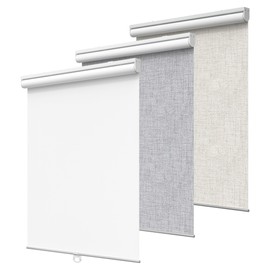 GENIMO 100% Blackout Roller Window Shades, Window Blinds Cordless with Thermal Insulated, UV Protection Fabric, Mini French Door Blinds for Home, Office, Bedroom, Easy to Install, White, 25" W X 75" H