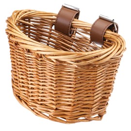 Kids Bike Basket with Adjustable PU Belts, Wicker Bike Baskets Handmade Woven Rattan Bike Basket Front Handle Children Bike Basket for Children Bicycle Accessories (Brown)