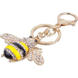 Axmerdal Rhinestone Little Bee Keychain Bumble Sparkling Keyring Animal Key Chain Decor for Car Bag Purse Wallet Ornament (yellow)