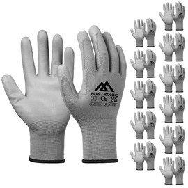 flintronic 12 Pairs Safety Work Gloves, Non-Slip PU Coated Gloves, Scratchproof Work Handling Gloves, Firm Grip Protective Working Gloves for General Duty Work, Gardening (L - Size 9, Gray)