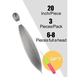 KAVSORAPI Grey Braiding Hair 20 Inch Pre Stretched Hair Colored Long Straight Crochet Braids Yaki Texture Synthetic Fiber 3 Packs (Grey)