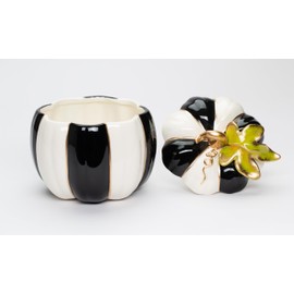 Cosmos Gifts Fine Ceramic Thanksgiving Harvest Black & White Pumpkin Cookie Candy Jar, 6-1/2"