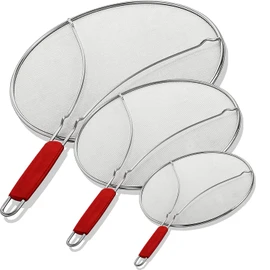 Alpha Living 60134ST Set of 3 Splatter Screens – 13", 11.5", and 9.5" Stainless Steel Fine Mesh, Comfort Grip Handles – Grease & Oil Guard for Frying Pans, Boiling Pots, Safe Cooking Lid Set of 3