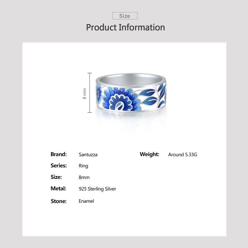 Santuzza 925 Sterling Silver Daisy Ring Blue Enamel Flower Pattern