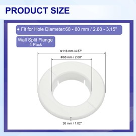 PATIKIL Wall Split Flange 2.7" (68mm), 4 Pcs Round Detachable Escutcheon Plate Buckles Water Pipe Cover for Kitchen Bathroom Air Conditioner Arm Pipe Faucet Decoration, White