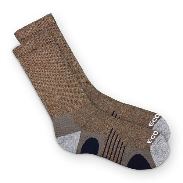 EcoSox Bamboo Viscose Diabetic Non-Binding Hiking/Outdoor Crew Socks for Men & Women | Integrated Smooth Toe | Pillow Cushioning | Improve Foot Health w/Better Circulation (Medium - Brown)