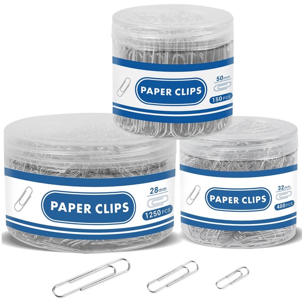 1800 Paper Clips Assorted Sizes Large, Medium and Small, Durable