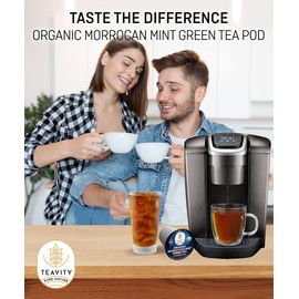 Organic Moroccan Mint Tea and Green Tea Pods for Keurig - Caffeinated Unsweet Tea for K Cup Brewing by Teavity (12 Tea Pods)
