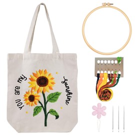 Louise Maelys Embroidery Kit Canvas Tote Bag for Beginners,Cross Stitch Kits for Adults,Arts and DIY Crafts Needlepoint Kit Include Embroidery Bag with Sunflower Pattern,Hoop and Instruction