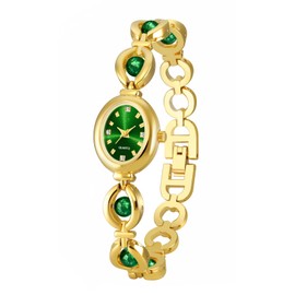 ADSBIAOYE Elegant Pearl Women's Dress Watch Fashion Oval dial Watch Ladies Gift Bracelet Waterproof Analog Watch (Gold Green)