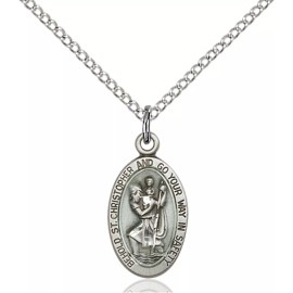 Bliss Sterling Silver Saint Christopher Catholic Medal Pendant Necklace 18" Chain Gift