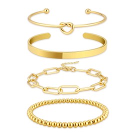 YOEE 9ct Gold Bracelets Gold Bangle for Women-Gold Bracelet for Women Gold Tennis Bracelet Gold Bangle for Women Gold Cuff Bracelet, 4pcs Bracelets for Womens Gold Jewellery Set Birthday Anniversary